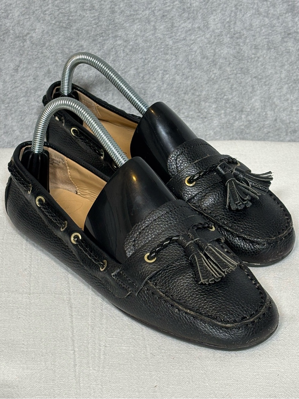 Talbots Pebbled Leather Tassel Driving Moccasin Loafers-Black-Women Size 8.5